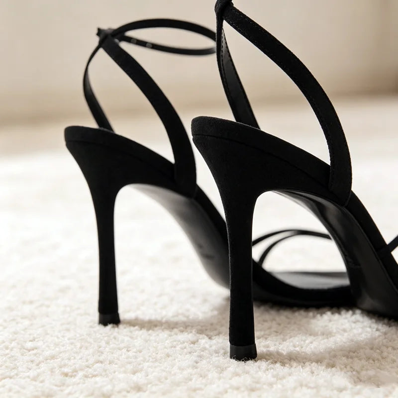 Elegant Ankle-Strap High-Heel Sandals Open-Toe Cross-Tied High-Heels for Ladies Luxury Designer Shoes