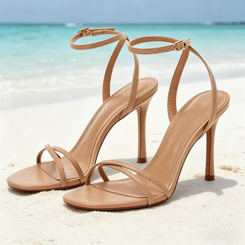 Elegant Ankle-Strap High-Heel Sandals Open-Toe Cross-Tied High-Heels for Ladies Luxury Designer Shoes