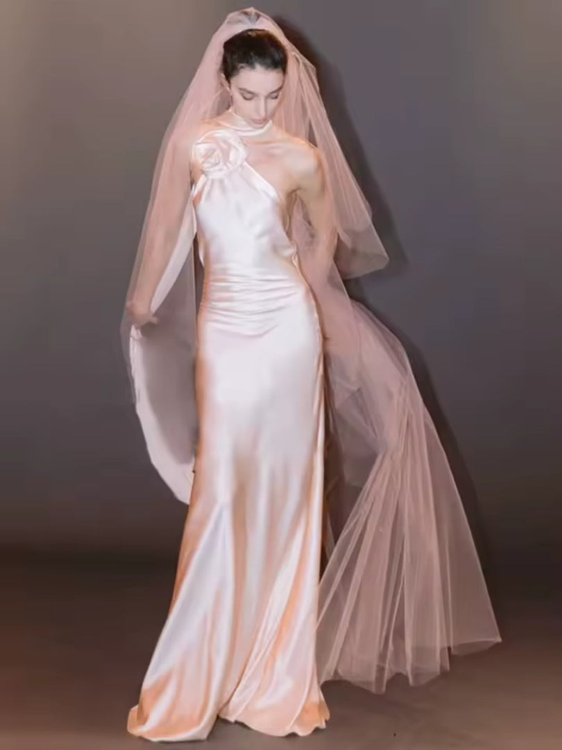 Elegant Artistic Halter Sleeveless Dress Wedding Party Evening Gown