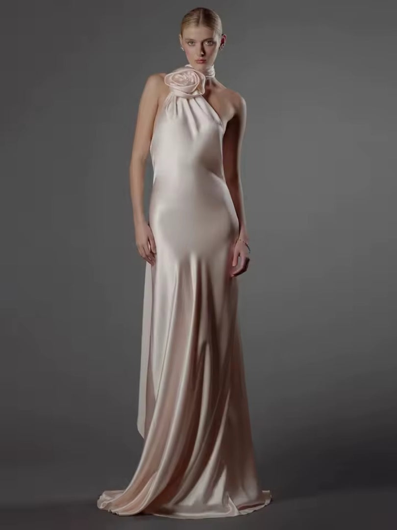 Elegant Artistic Halter Sleeveless Dress Wedding Party Evening Gown
