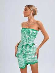Elegant Asymmetric Strapless Printed Sleeveless Bandage Party Club Two Piece Mini Skirts