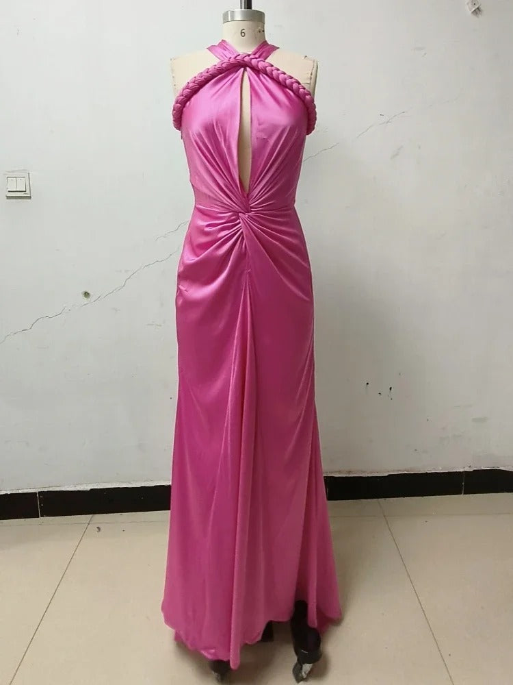 Elegant Asymmetrical Backless Slim Straps Hollow Out Maxi Dress