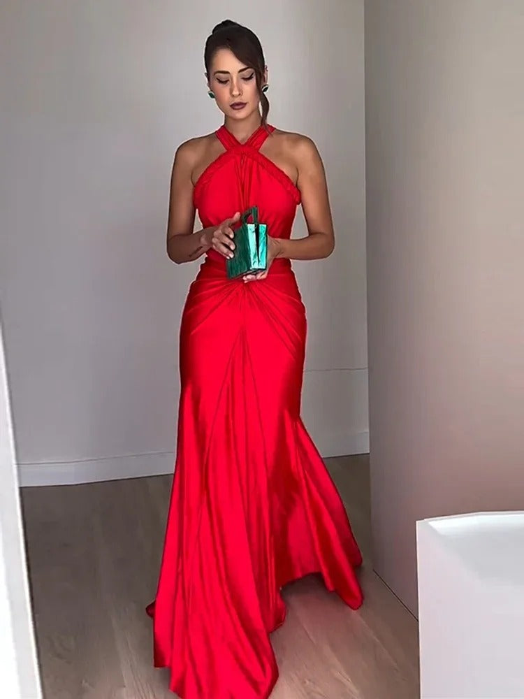 Elegant Asymmetrical Backless Slim Straps Hollow Out Maxi Dress
