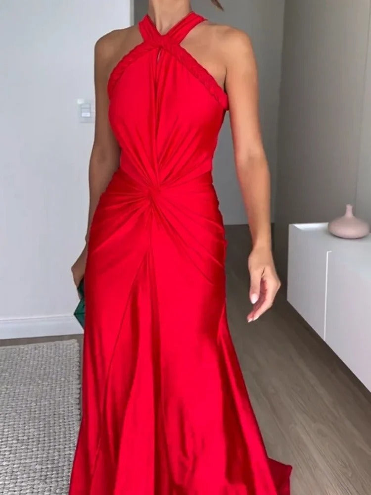 Elegant Asymmetrical Backless Slim Straps Hollow Out Maxi Dress