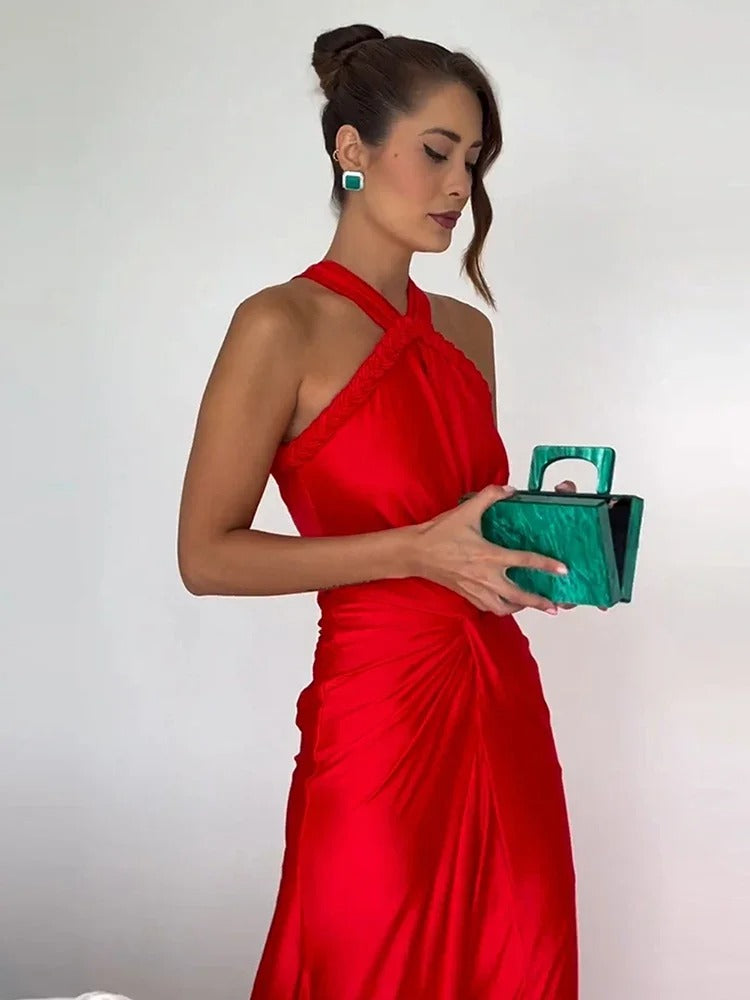 Elegant Asymmetrical Backless Slim Straps Hollow Out Maxi Dress