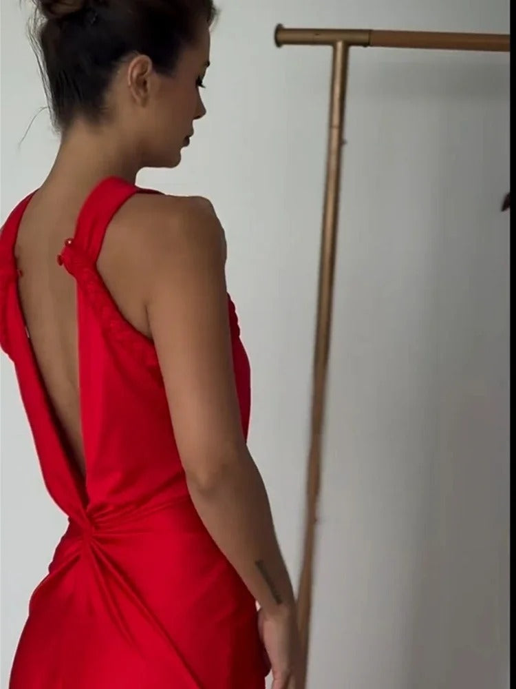 Elegant Asymmetrical Backless Slim Straps Hollow Out Maxi Dress