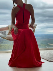 Elegant Asymmetrical Backless Slim Straps Hollow Out Maxi Dress