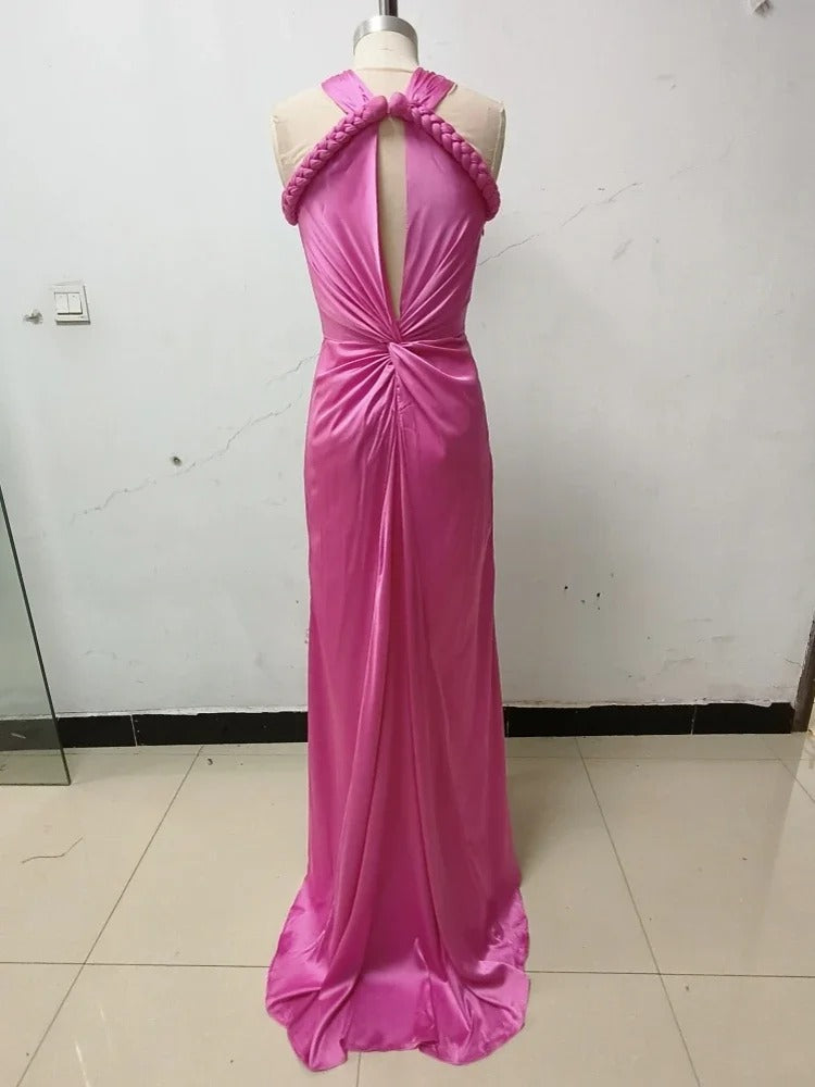 Elegant Asymmetrical Backless Slim Straps Hollow Out Maxi Dress