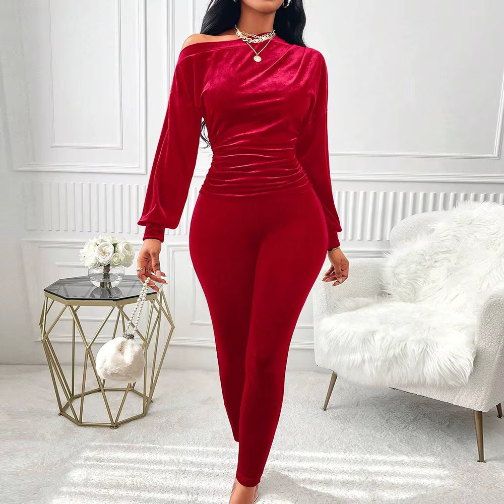 Elegant Asymmetrical Long Sleeve One-Shoulder Natural Waist Ankle Length