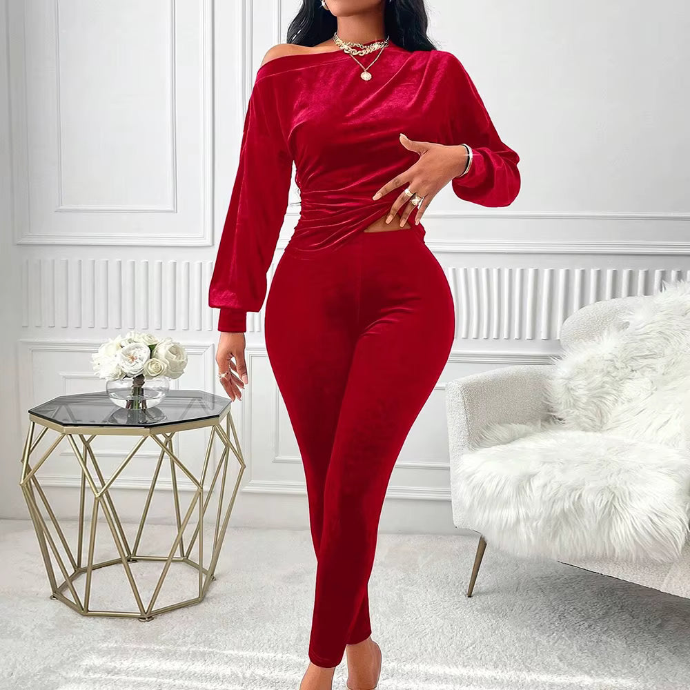 Elegant Asymmetrical Long Sleeve One-Shoulder Natural Waist Ankle Length