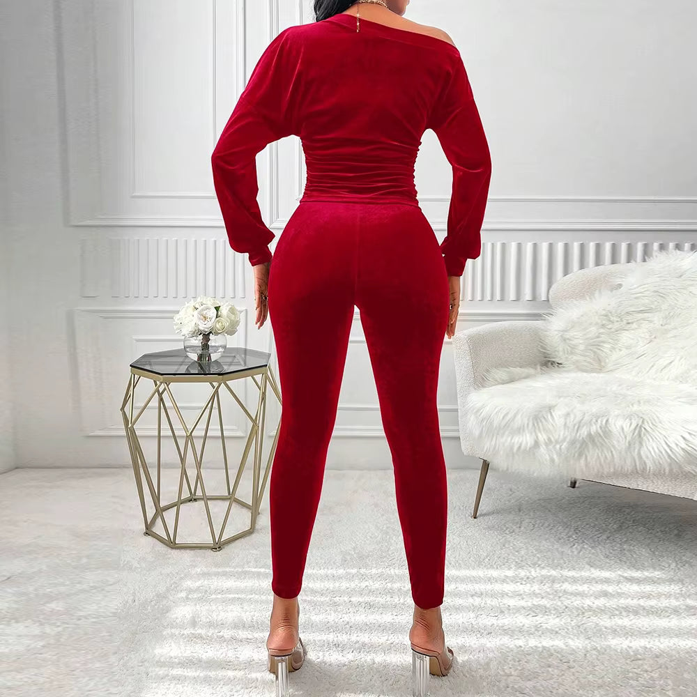 Elegant Asymmetrical Long Sleeve One-Shoulder Natural Waist Ankle Length