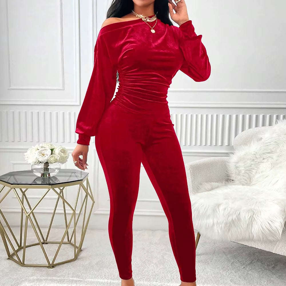 Elegant Asymmetrical Long Sleeve One-Shoulder Natural Waist Ankle Length