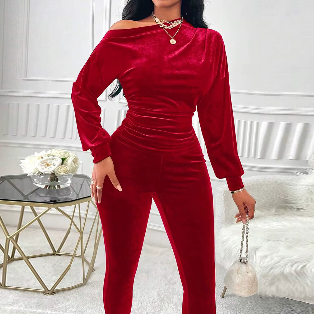 Elegant Asymmetrical Long Sleeve One-Shoulder Natural Waist Ankle Length