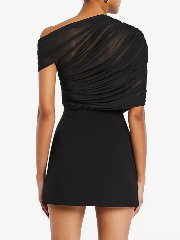 Elegant Asymmetrical Pleated Bodycon Ruched Sleeveless Mini Dress