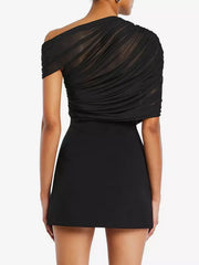 Elegant Asymmetrical Pleated Bodycon Ruched Sleeveless Mini Dress
