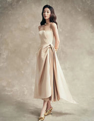 Elegant Asymmetrical Pleated Patchwork Slip Solid Color High Waist Evening Party Dresses