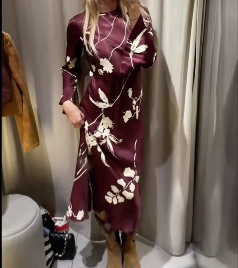 Elegant Back Zipper Vintage Anchor Print O-Neck Long Sleeves Slim Beach Party Dress