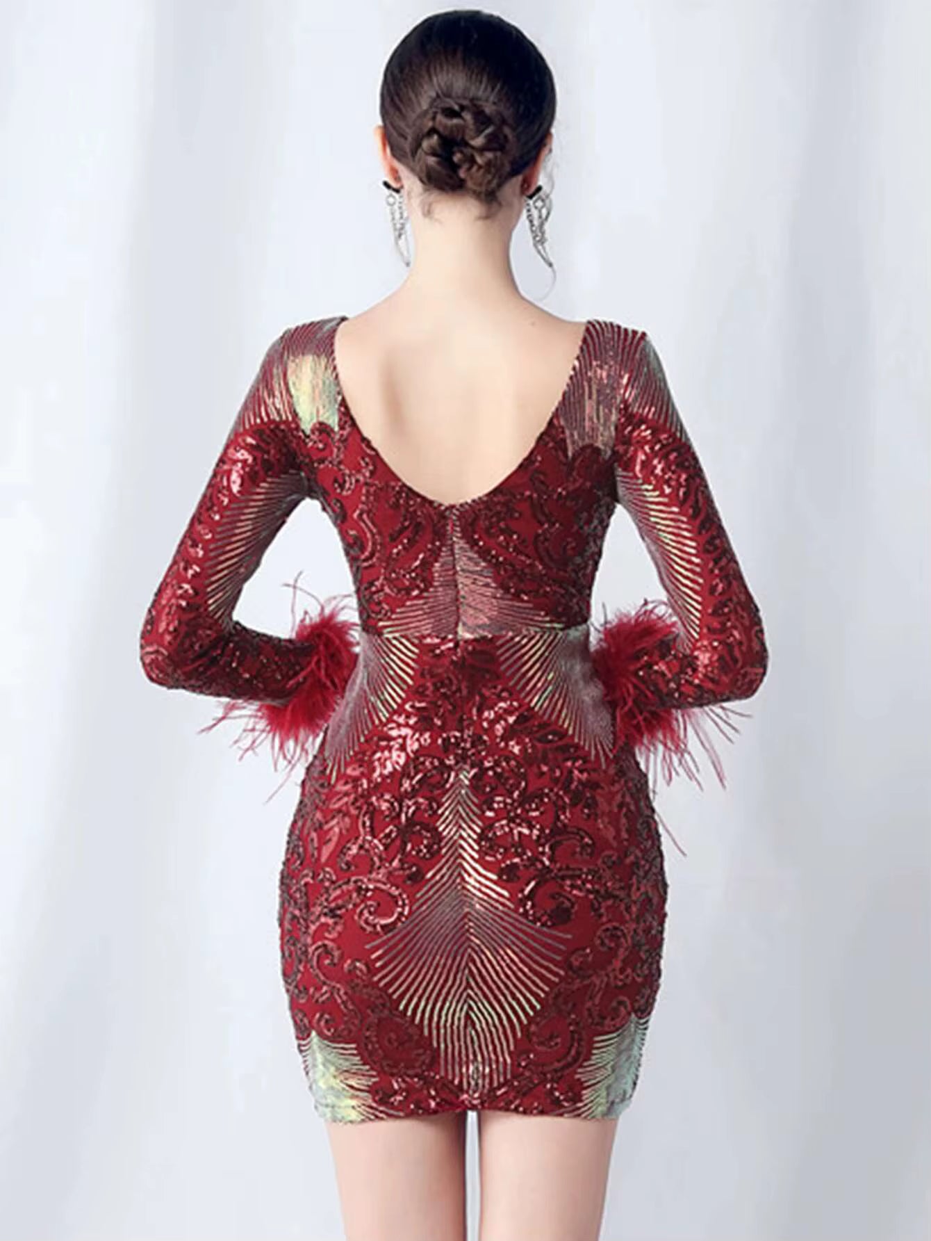 Elegant Backless Above Knee Bodycon Long Sleeve Mini Dresses
