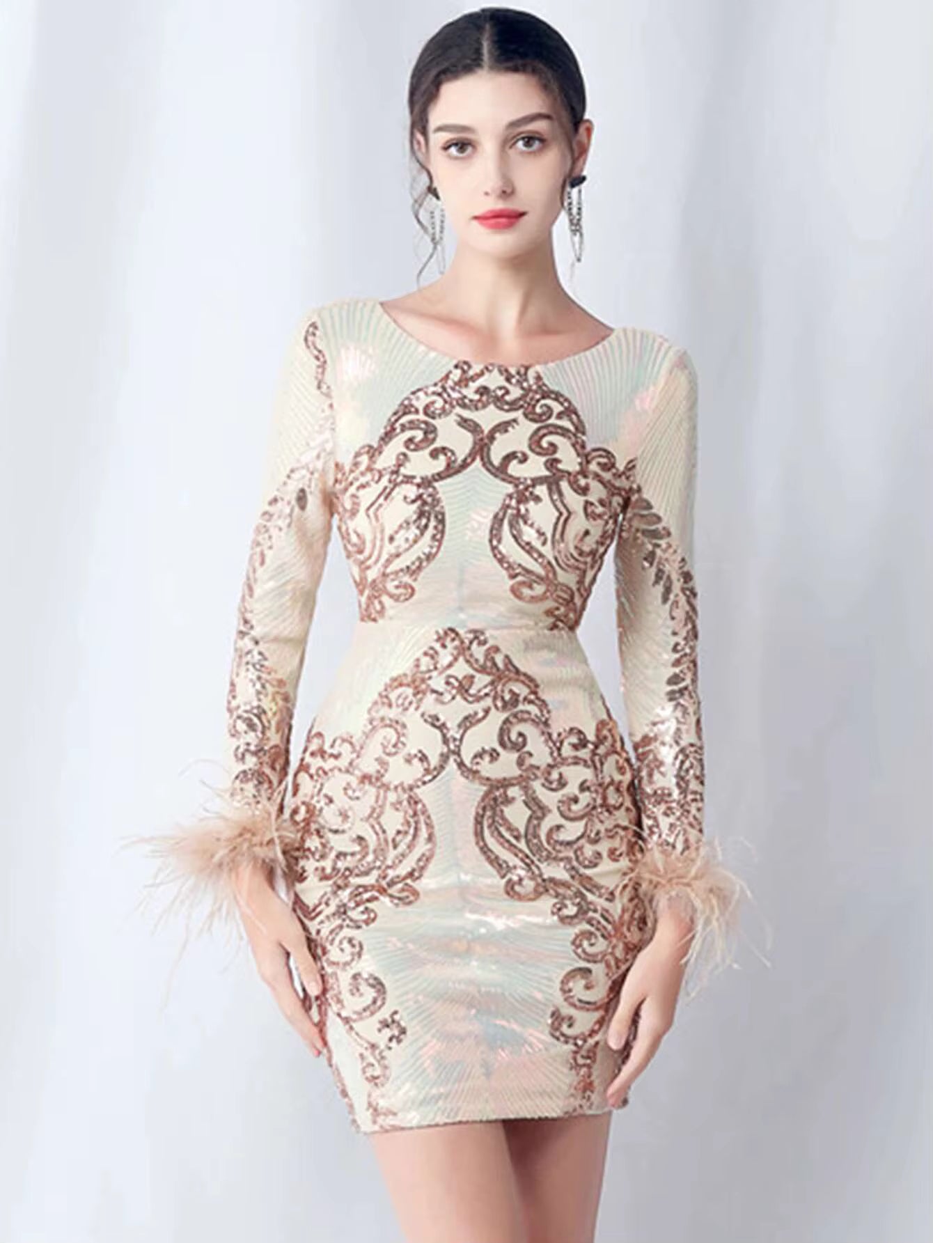 Elegant Backless Above Knee Bodycon Long Sleeve Mini Dresses
