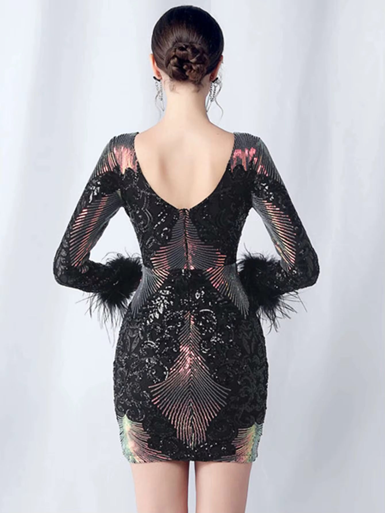 Elegant Backless Above Knee Bodycon Long Sleeve Mini Dresses