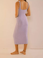 Elegant Backless Beach Style Square Collar Sleeveless Knit Midi Dress