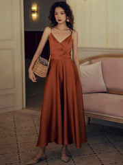 Elegant Backless Bows Spaghetti Straps V-Neck Sleeveless Long Dress