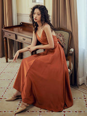 Elegant Backless Bows Spaghetti Straps V-Neck Sleeveless Long Dress