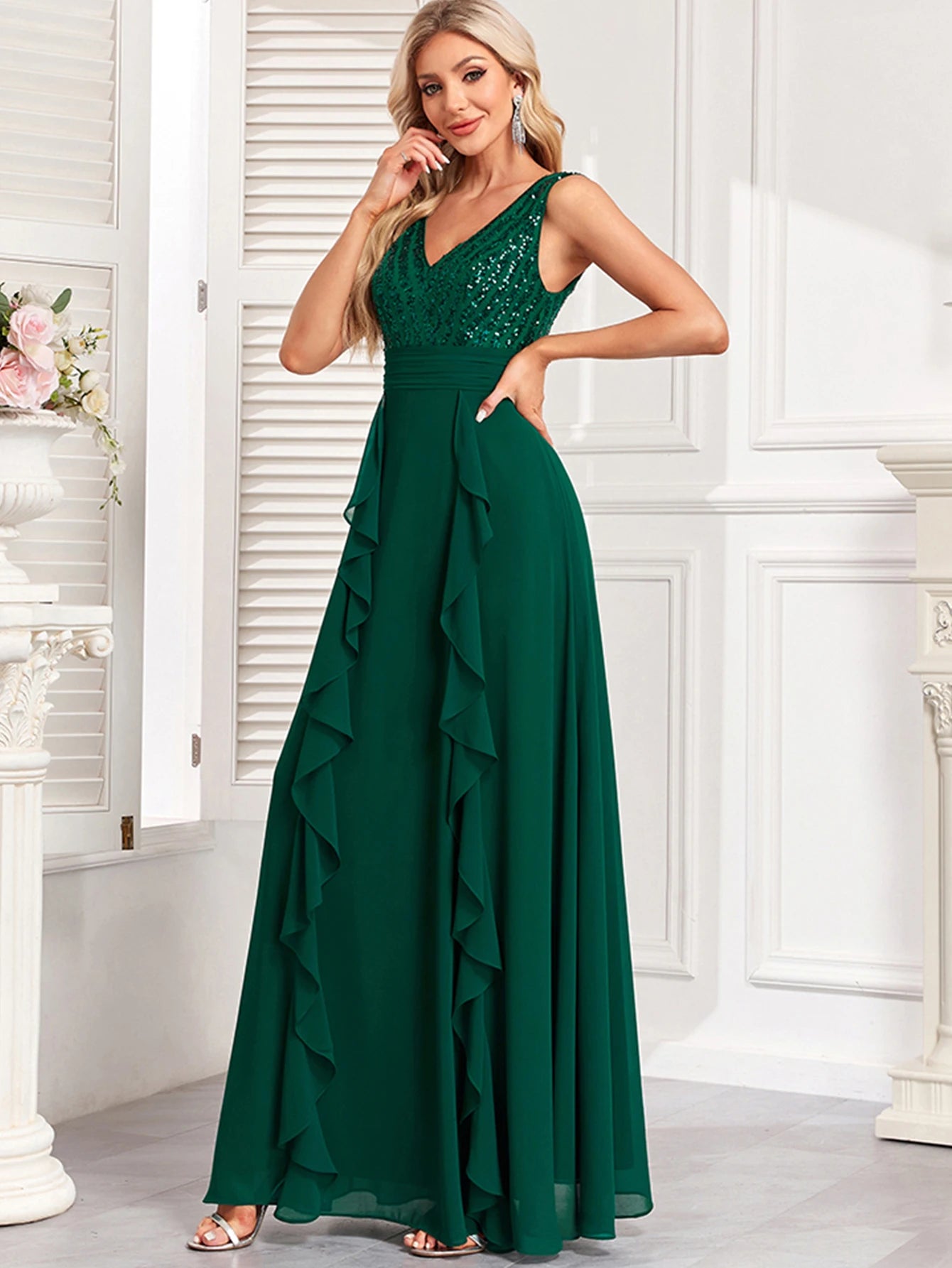 Elegant Backless Chiffon Wedding Prom Long Maxi Dresses