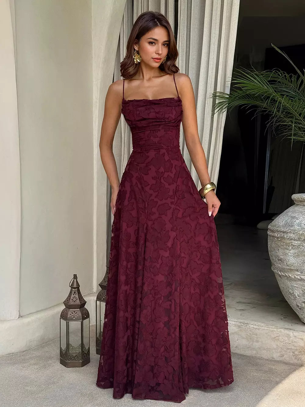 Elegant Backless Design Open Shoulder Events Maxi Slip Dress