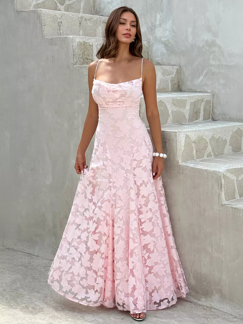 Elegant Backless Design Open Shoulder Events Maxi Slip Dress
