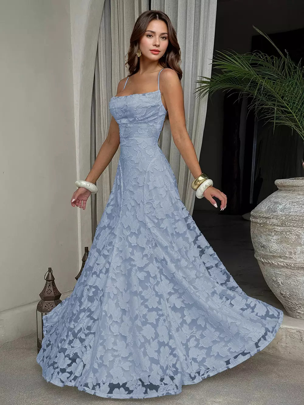 Elegant Backless Design Open Shoulder Events Maxi Slip Dress