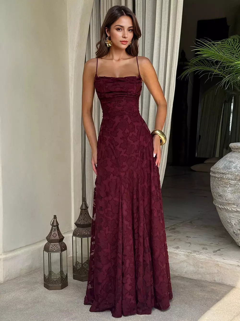 Elegant Backless Design Open Shoulder Events Maxi Slip Dress