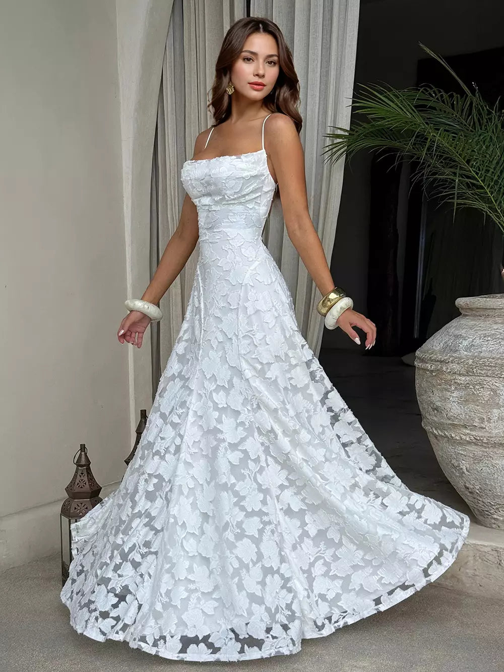 Elegant Backless Design Open Shoulder Events Maxi Slip Dress