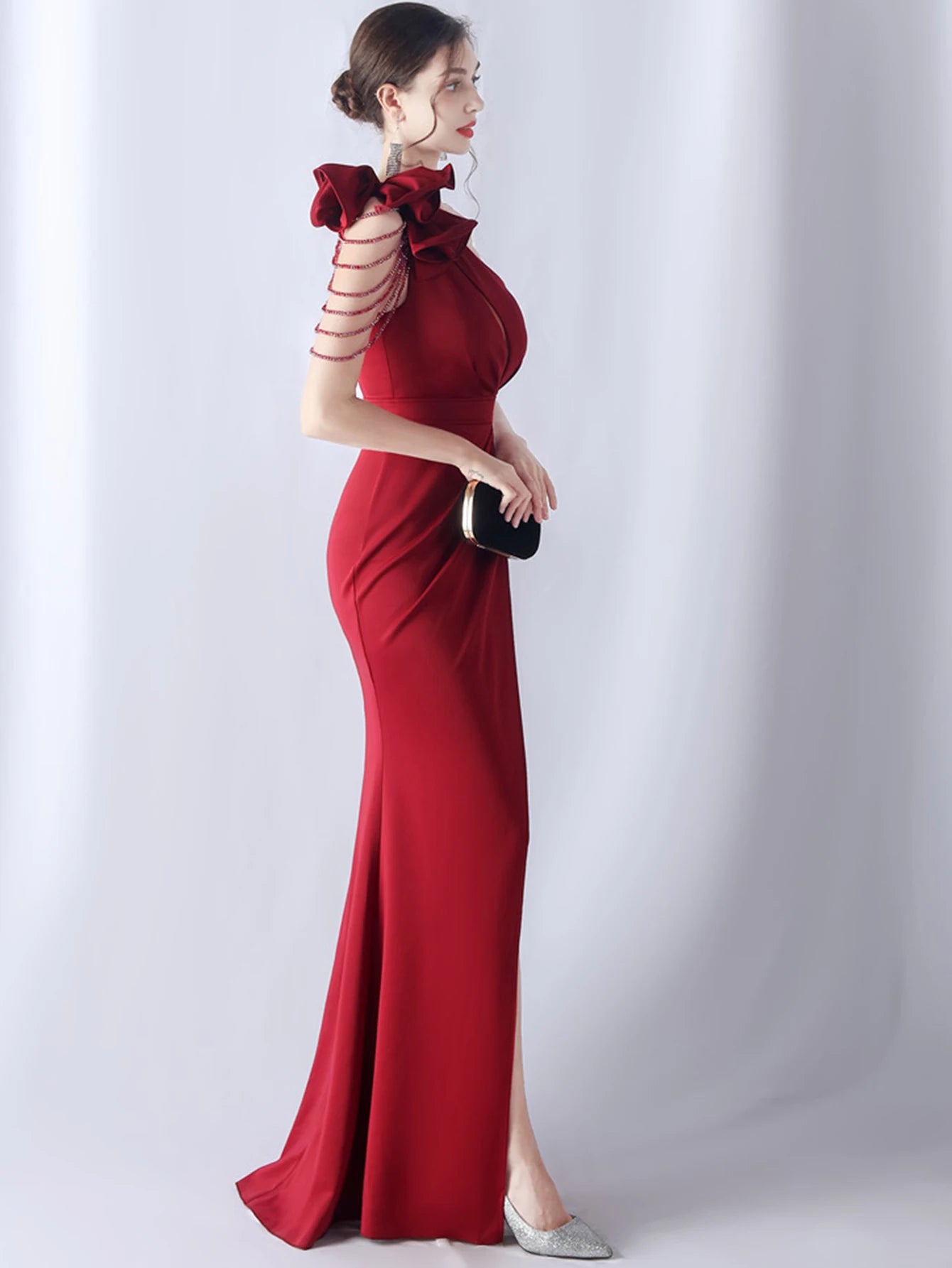 Elegant Backless Diamonds Floor-Length Birthday Party Maxi Dress