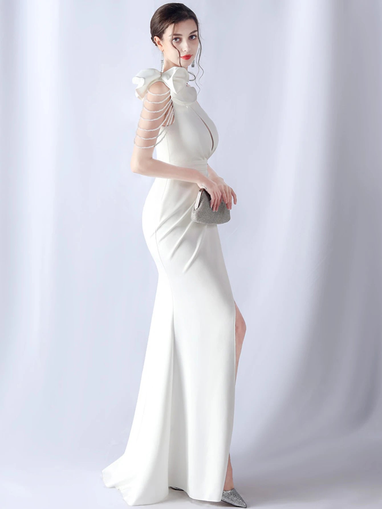 Elegant Backless Diamonds Floor-Length Birthday Party Maxi Dress