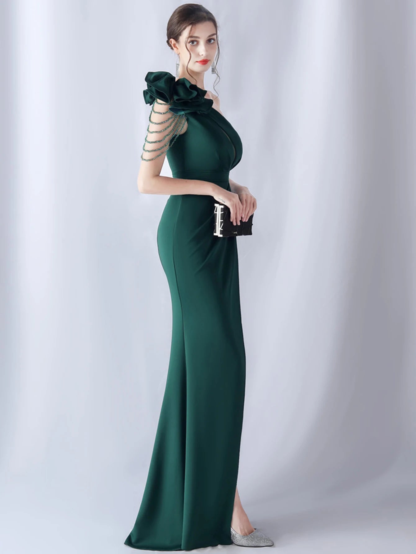Elegant Backless Diamonds Floor-Length Birthday Party Maxi Dress