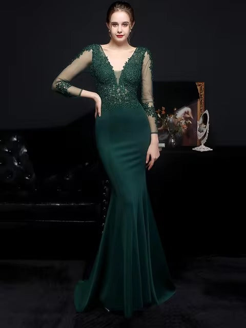 Elegant Backless Empire Spaghetti Strap Rhinestone Lace Maxi Dress