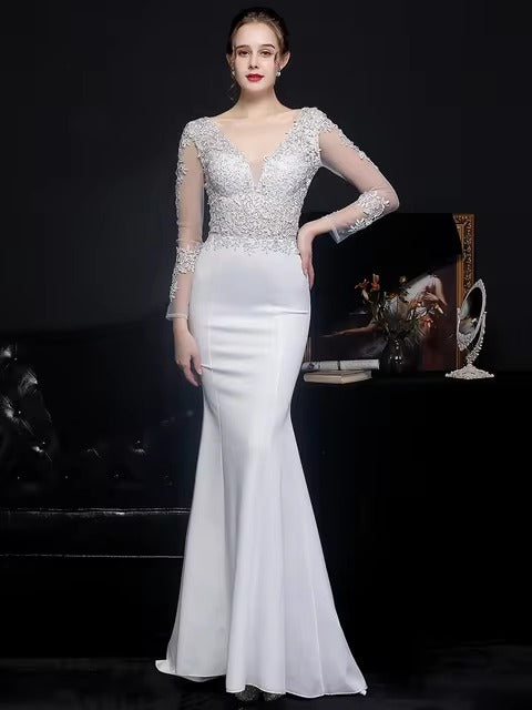 Elegant Backless Empire Spaghetti Strap Rhinestone Lace Maxi Dress