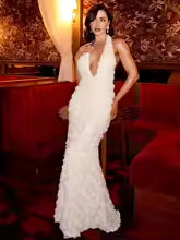 Elegant Backless Halter Floor-Length Flower Maxi Long Dress