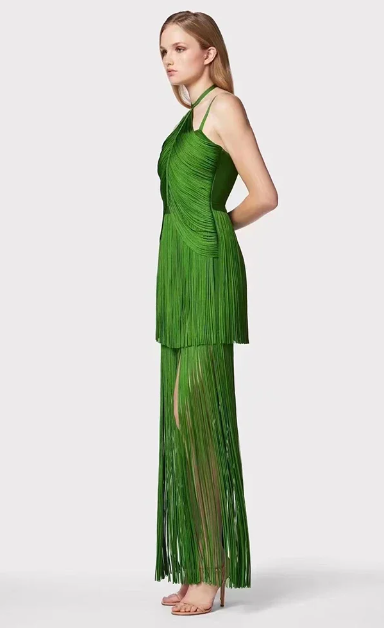Elegant Backless Halter Tassel Bandage Prom Party Long Gown