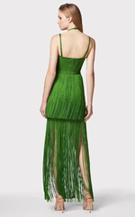 Elegant Backless Halter Tassel Bandage Prom Party Long Gown