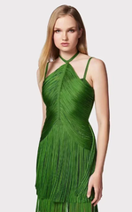 Elegant Backless Halter Tassel Bandage Prom Party Long Gown