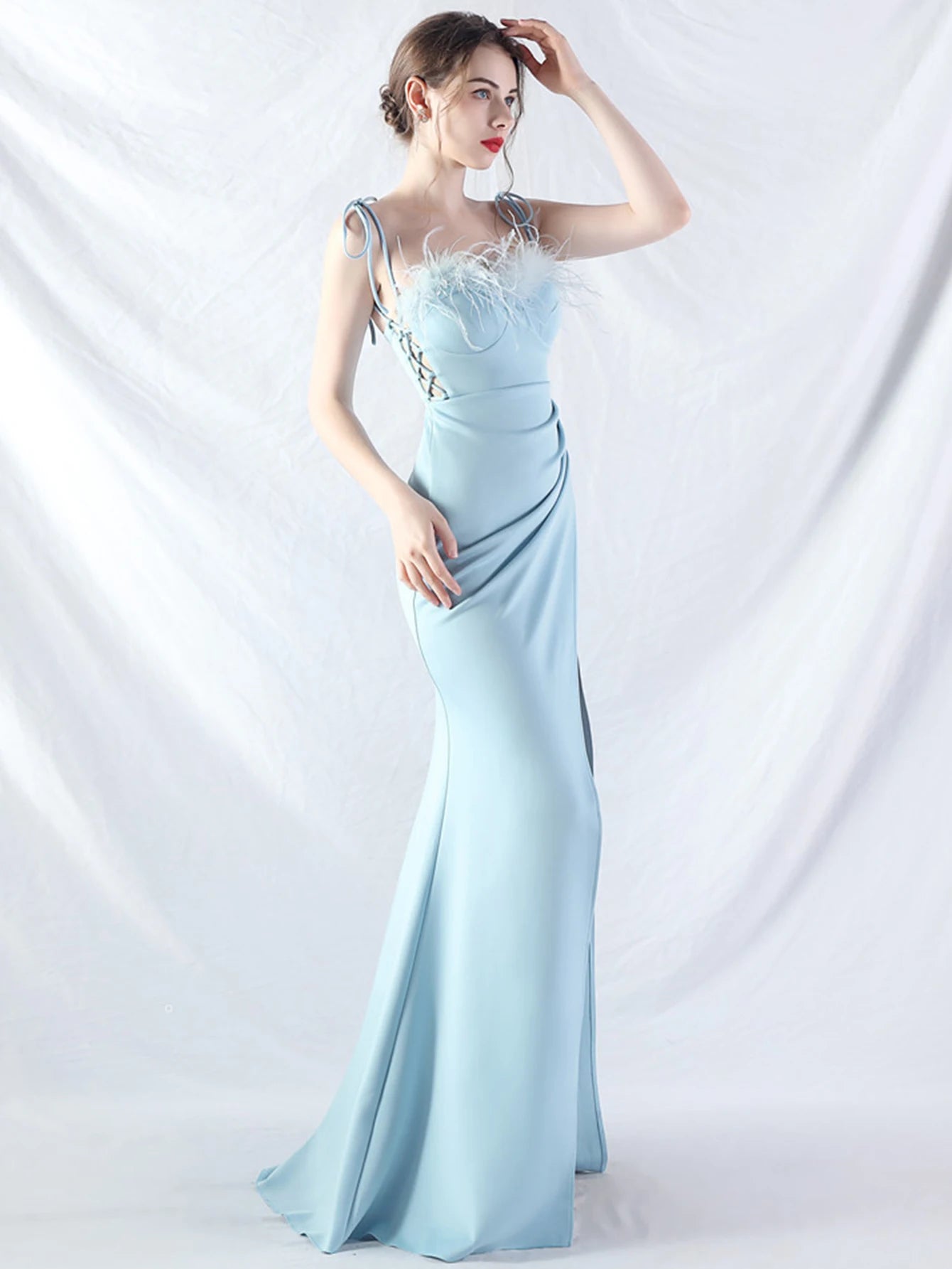 Elegant Backless Lace Up Birthday Party Long Maxi Dresses