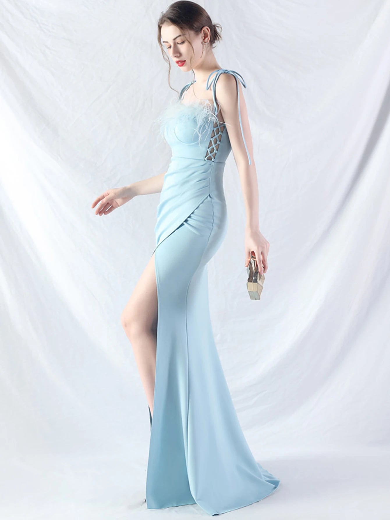 Elegant Backless Lace Up Birthday Party Long Maxi Dresses