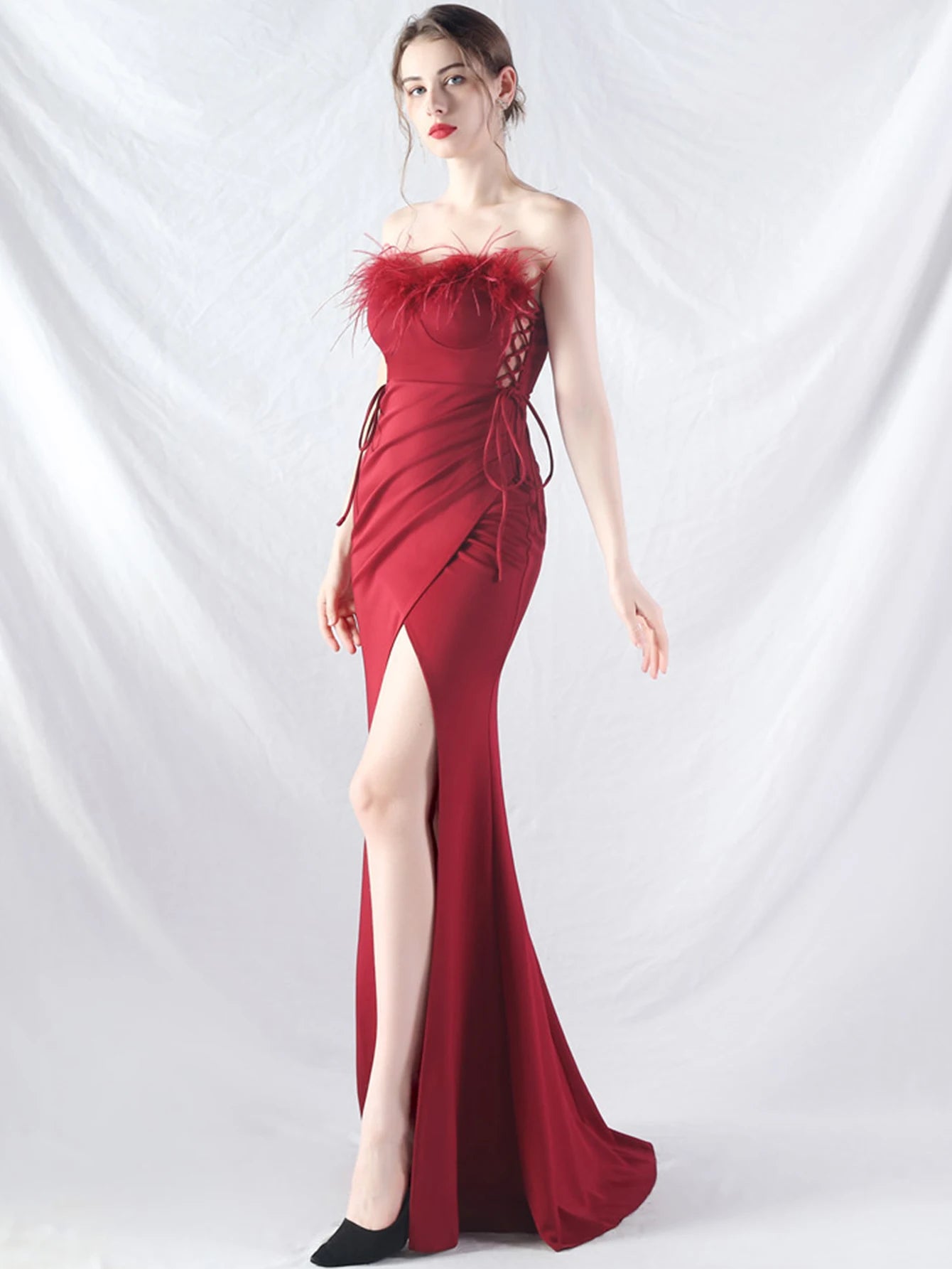 Elegant Backless Lace Up Birthday Party Long Maxi Dresses