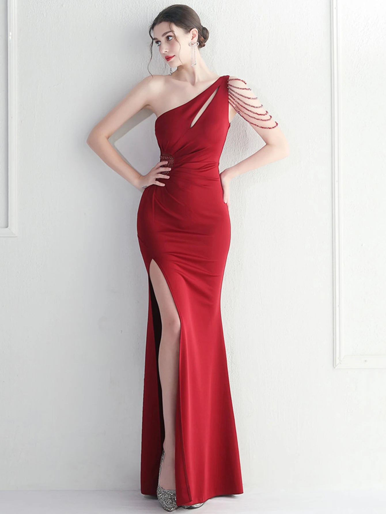 Elegant Backless One-Shoulder Birthday Party Long Maxi Dress