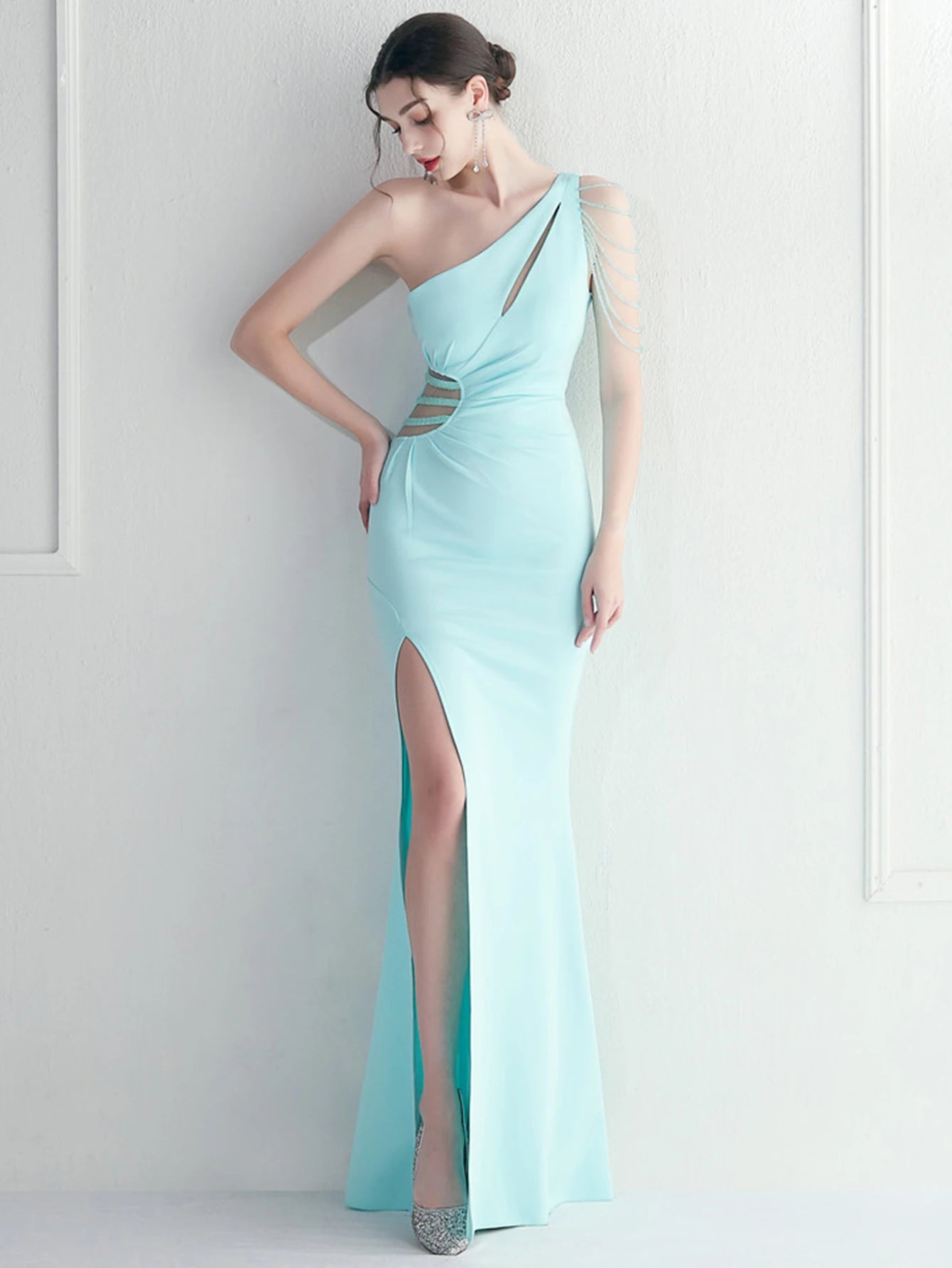 Elegant Backless One-Shoulder Birthday Party Long Maxi Dress