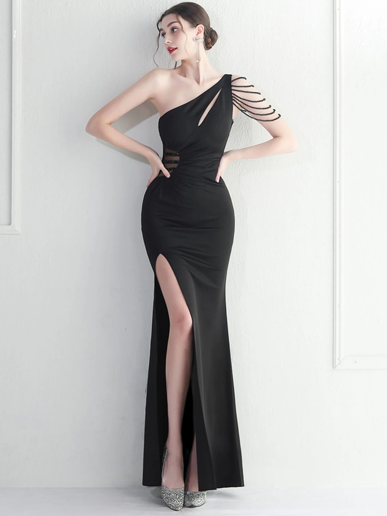 Elegant Backless One-Shoulder Birthday Party Long Maxi Dress