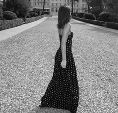 Elegant Backless Pleated Wave Point Sling Floor-length Maxi Dress