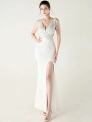 Elegant Backless Rhinestone Party Wedding Prom Evening Dresses
